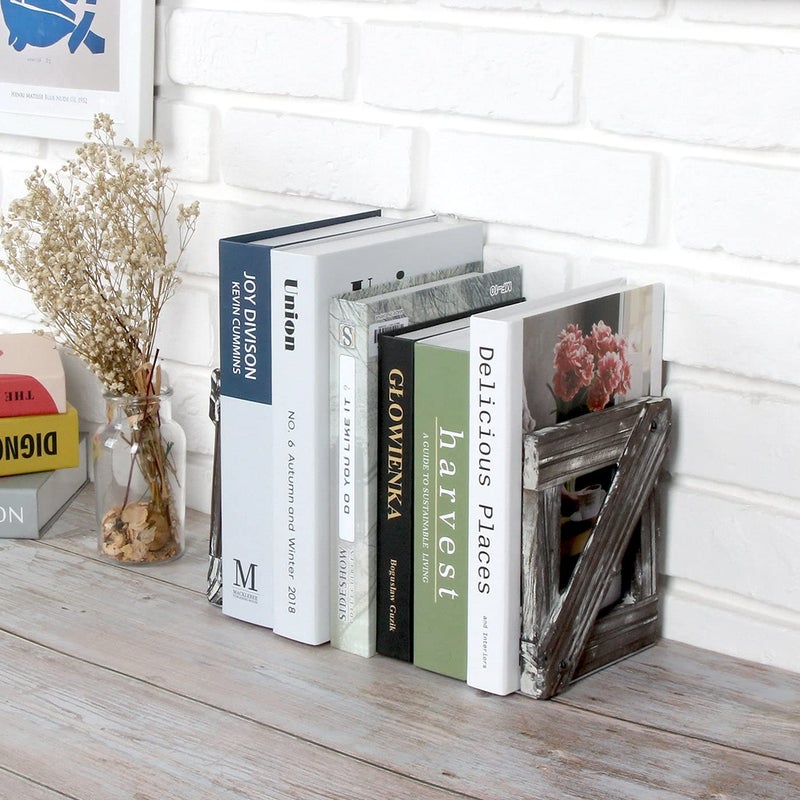 J JACKCUBE DESIGN Rustic Bookends 1 Pair, Decorative Farmhouse Bookend for Heavy Books Magazine DVD on Desk Table Shelf - MK709A - Image 2